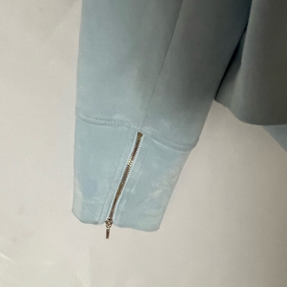 White House Black Market Faux-Suede Drape Front Jacket, Baby Blue, Smal - Picture 8 of 10